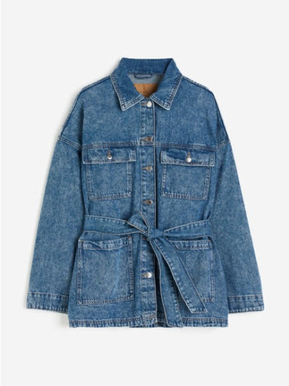 H&M Blue Denim Belted Jean Jacket - Women's
